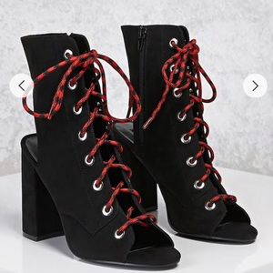 Lace up open toe boots